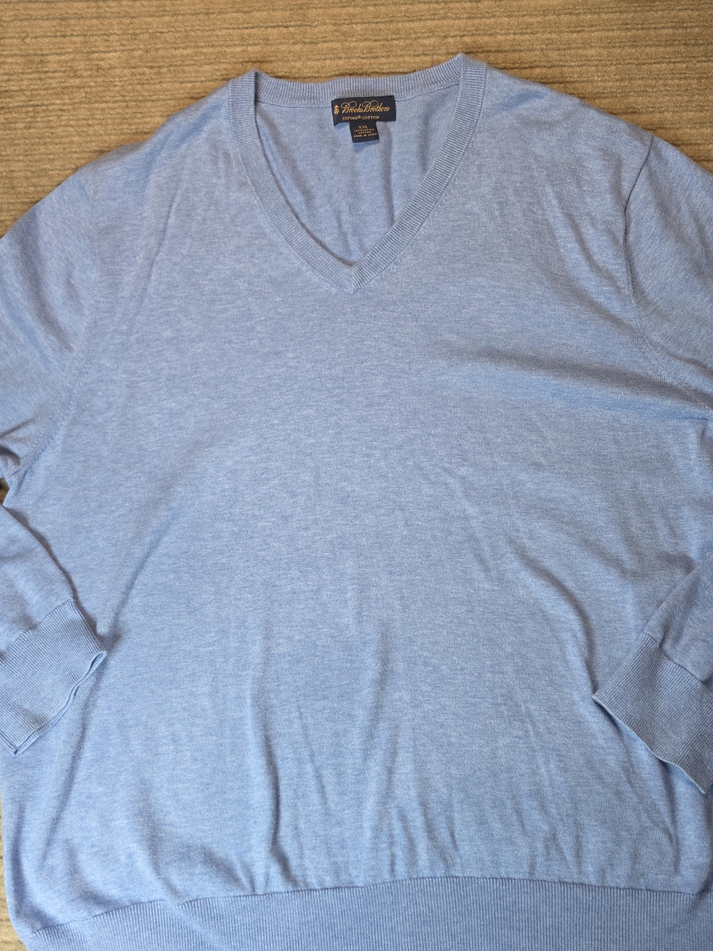 Brooks Brothers 346 Sweater Mens XXL Blue V Neck Supima Cotton Knit Pullover